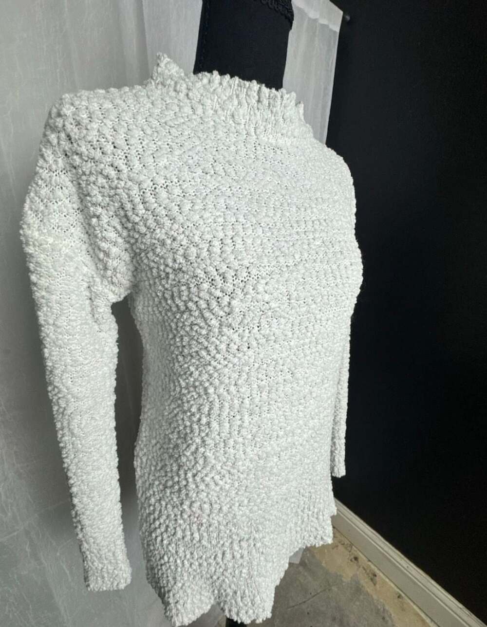 MEROKEETY White Popcorn Knit Mock Neck Tunic Sweater Size S - Picture 3 of 7